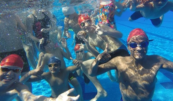 diverse people in the swimming pool